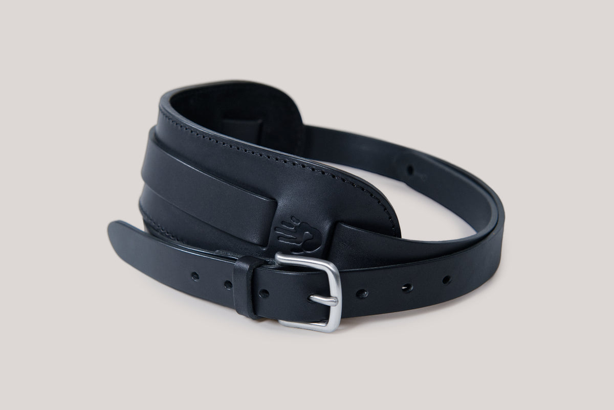 Shoulder Pad Black Leather Guitar Strap