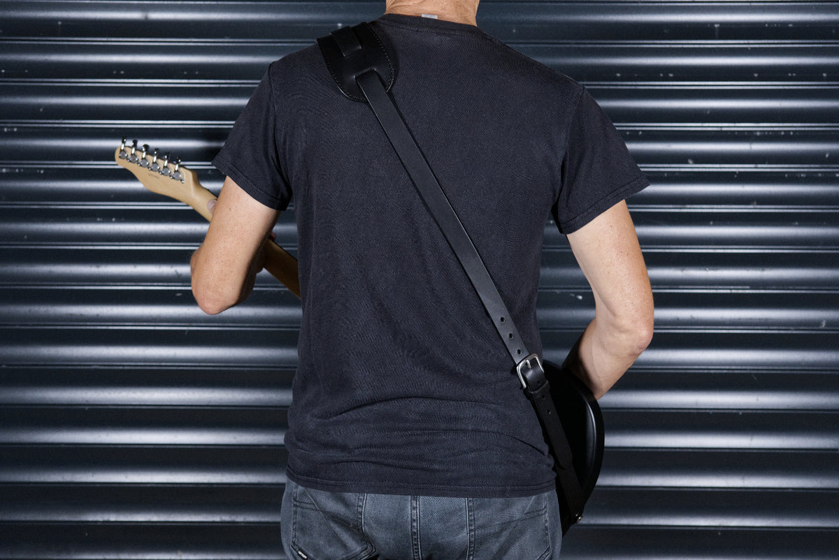 Shoulder Pad Black Leather Guitar Strap
