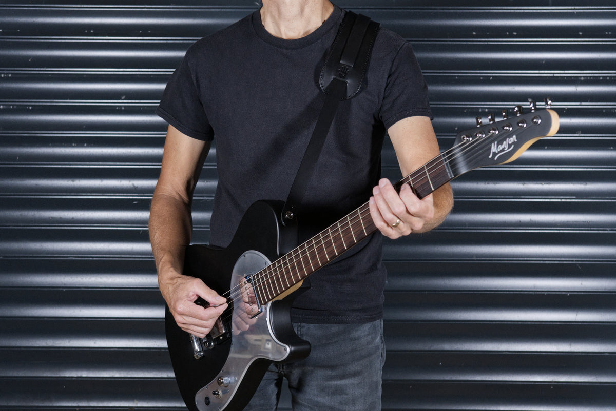 Shoulder Pad Black Leather Guitar Strap