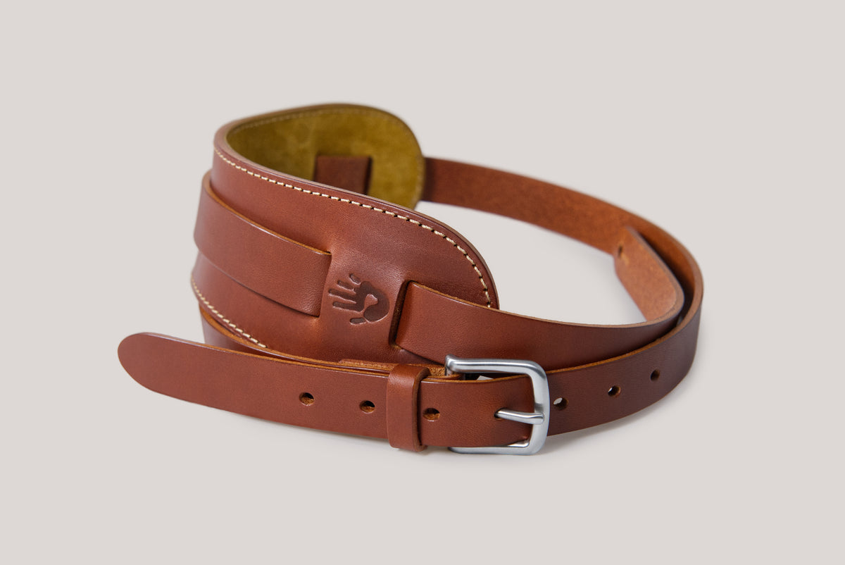 Shoulder Pad Tan Leather Guitar Strap