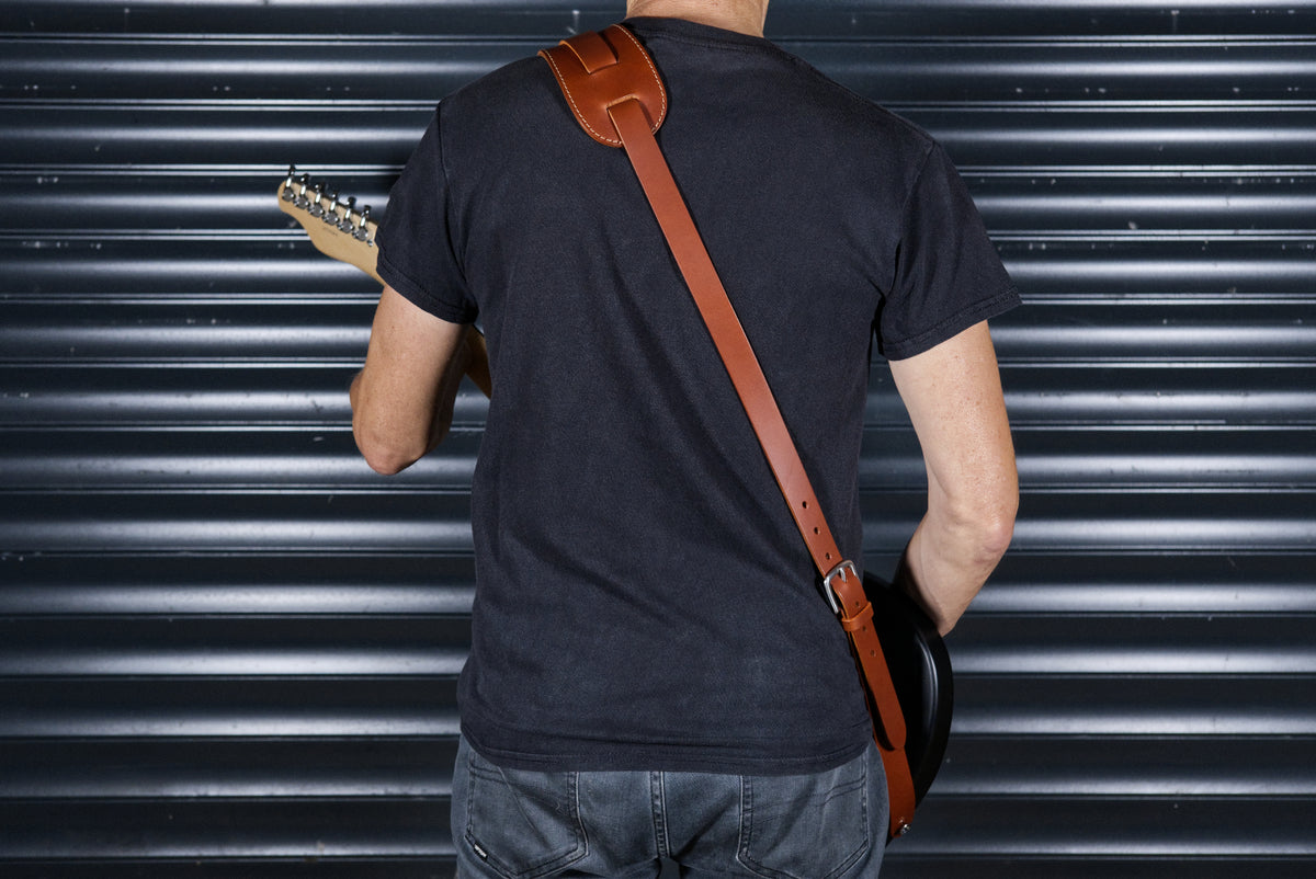 Shoulder Pad Tan Leather Guitar Strap